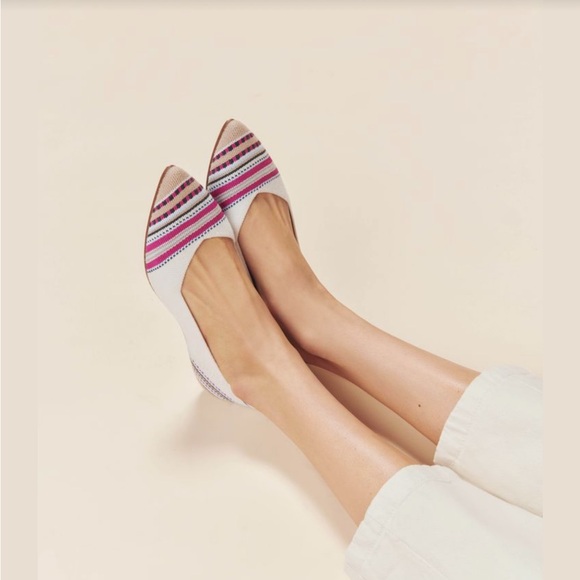 Rothy's Shoes - Rothy’s EUC Merino Point in Ivory Ribbon Stripe RETIRED STYLE Cream Pink Size 9
